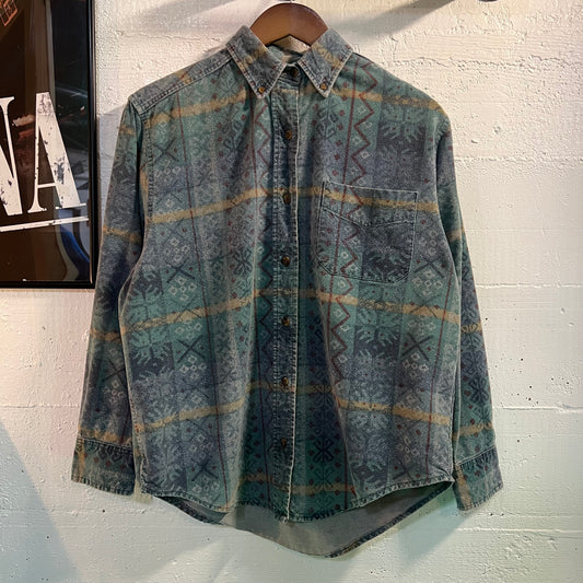 Vintage 90's Women's L.L. Bean Abstract Nordic Print Brushed Cotton Flannel Shirt - Size Medium - Made In USA - Multicolor