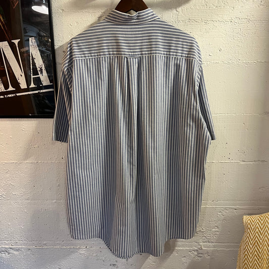 Vintage 90's Nautica Small Logo Embroidered Vertical Striped SS Oxford Shirt - Size Large - Blue/White