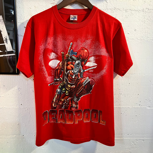 Vintage Marvel Deadpool Glittery T-Shirt - Size Medium - Red