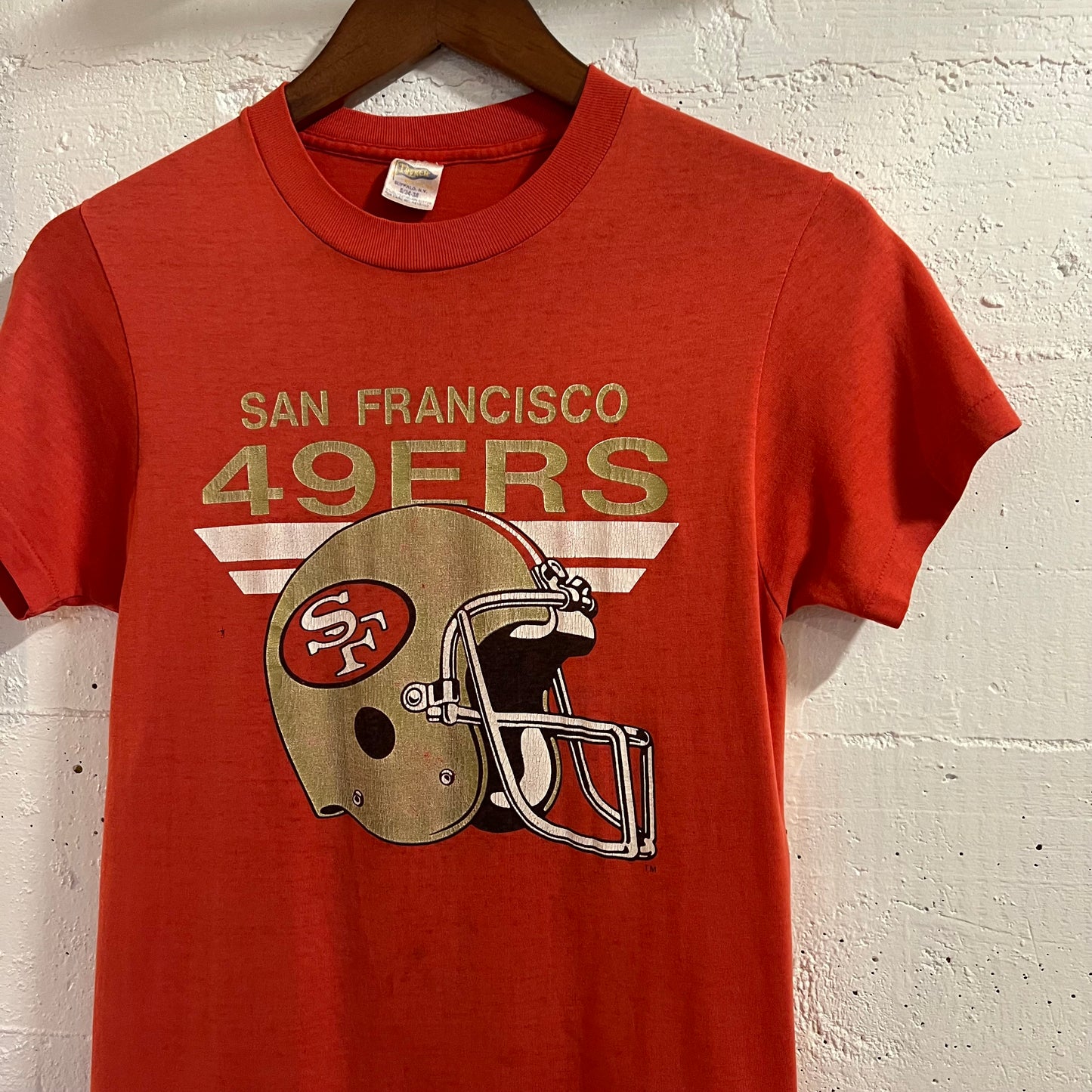 Vintage 80’s San Francisco 49ers NFL Single Stitch Baby Tee - Size Small - Made In USA - Red/Gold/Black/White
