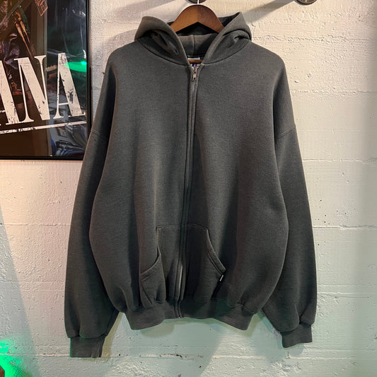 Vintage Russell Athletic Blank Full Zip Hoodie Sweatshirt - Size XL - Dark Grey