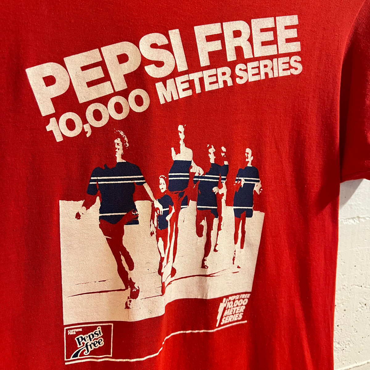 Vintage 80’s Pepsi Free 10,000 Meter Series Run Single Stitch T-Shirt - Size Medium - Made In USA - Red/White/Blue