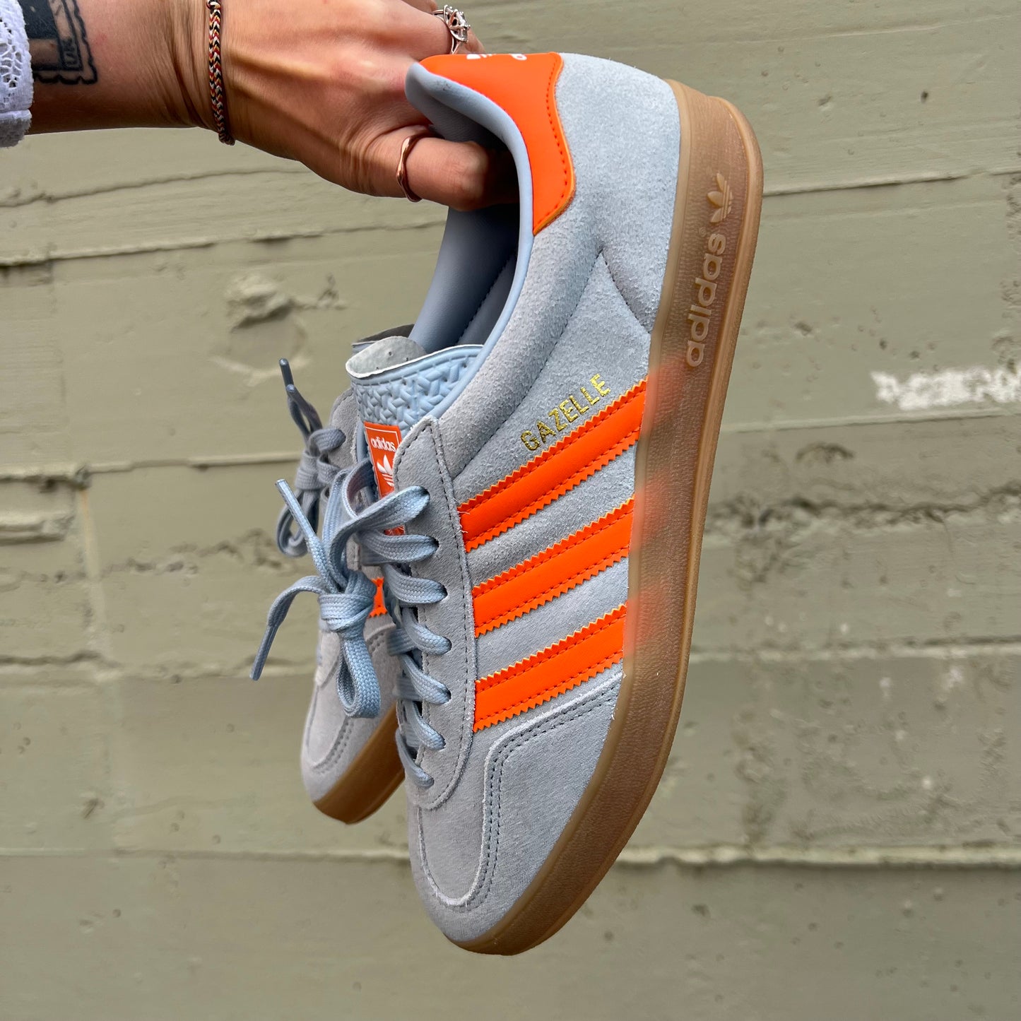 *Pre-Owned* Adidas Gazelle Indoor 'Wonder Blue' Sneakers - Size 9M/10.5W - Wonder-Blue/Orange/Gum - JH5405