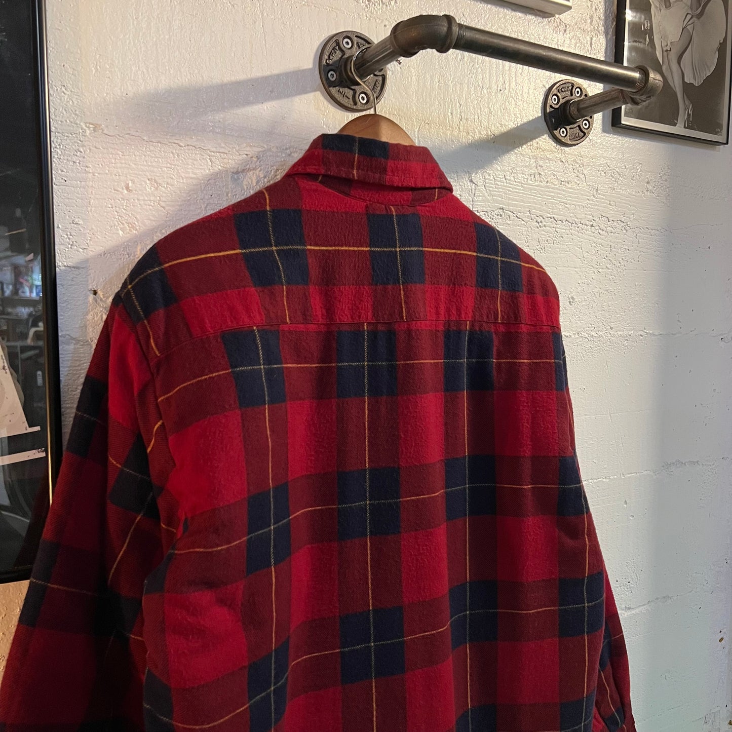 Vintage 90's Quilted Heavyweight Plaid Flannel Overshirt - Size Large - Maroon/Navy Plaid