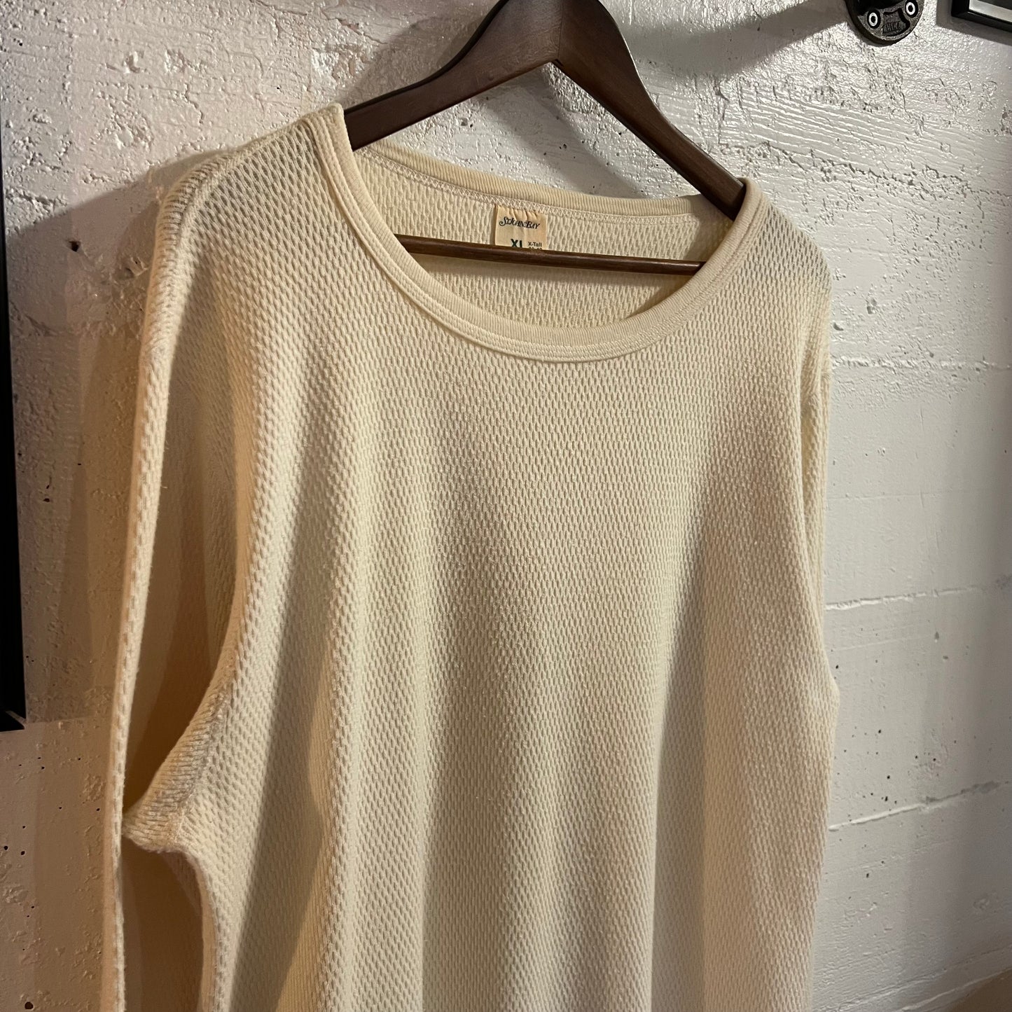 Vintage 1980s St. Johns Bay JCPenney Waffle Knit Long Sleeve  Cotton Thermal Shirt - Size XL - Made In USA - Off-White/Cream