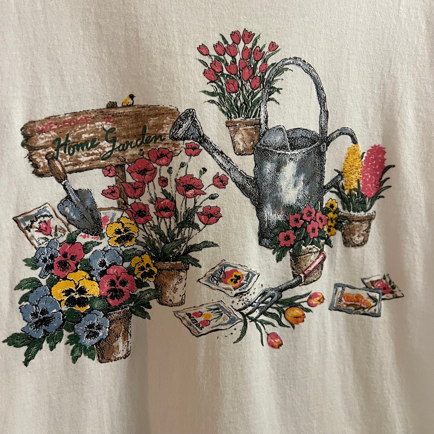 Vintage 2000's Willow Bay 'Home Garden' Graphic T-Shirt - Size Medium - White/Multi