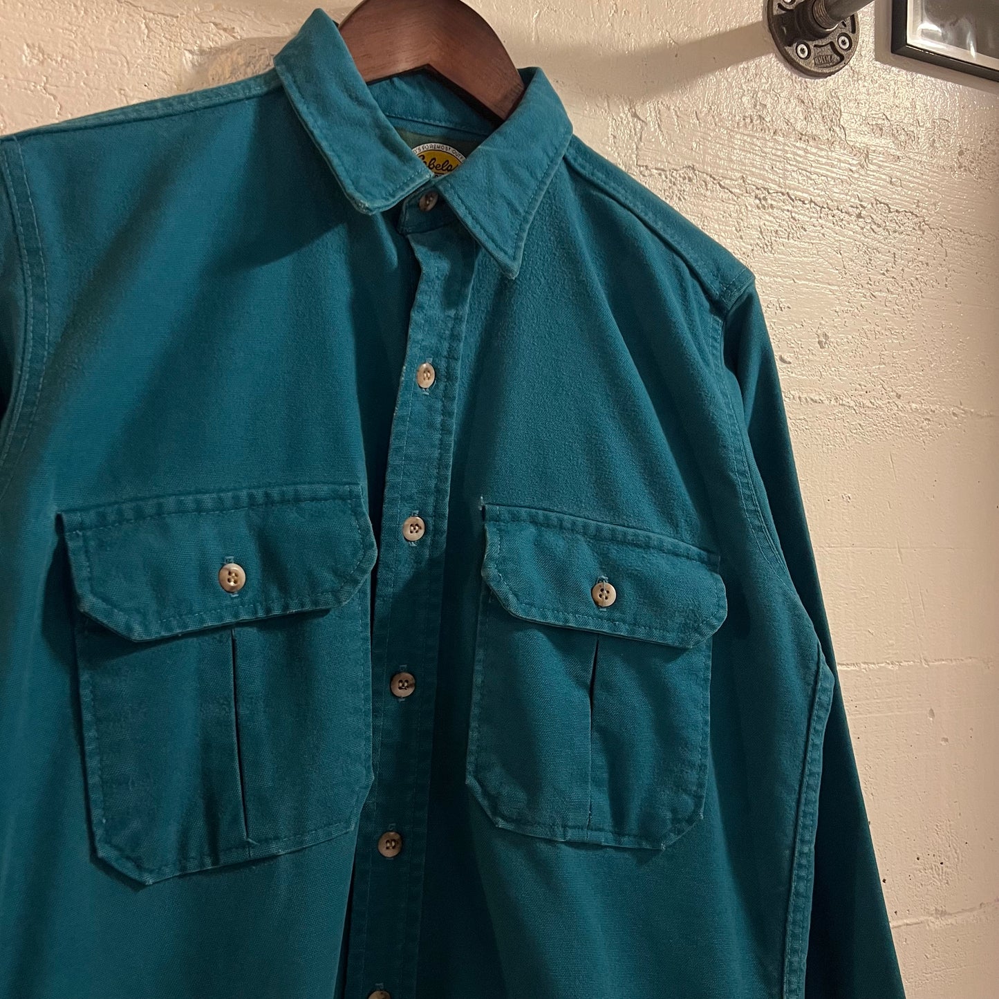 Vintage 90's Cabelas Chamois Cloth Button Up Flannel Shirt - Size Medium Tall - Made In USA - Turquoise - 100% Cotton