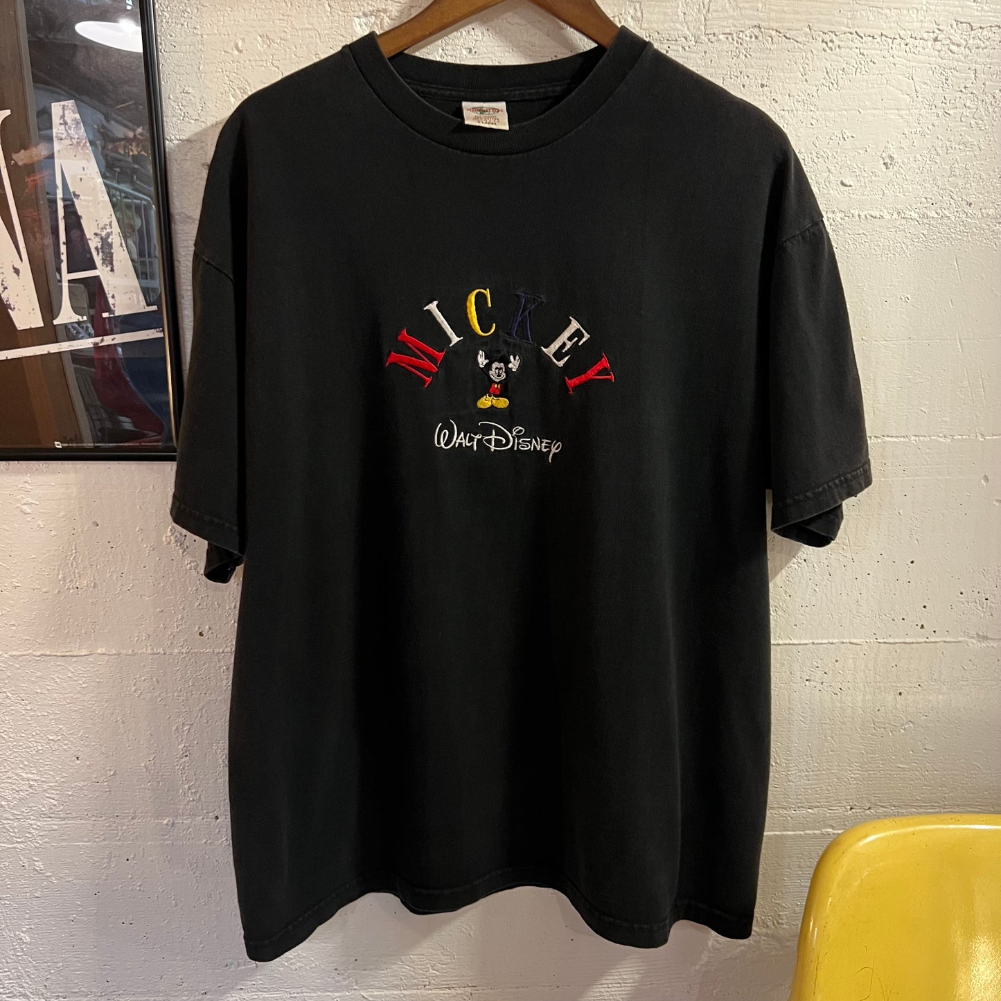 Vintage 90’s Embroidered Walt Disney Mickey Mouse T-Shirt - Size XL - Made In USA - Faded Black