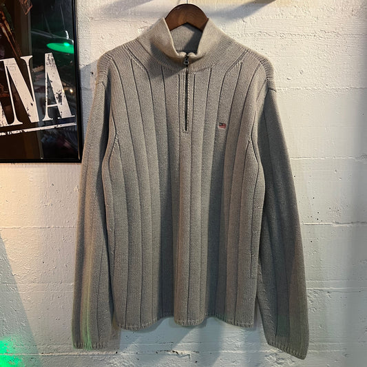 Vintage 90's Polo Jeans Co. Ralph Lauren Flag Knit Quarter Zip Sweater - Size Large - 100% Cotton