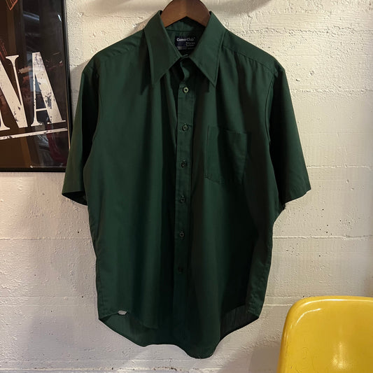 True Vintage 1970's Union Made Career Club By Belgrave Square Sanforized Short Sleeve Button Up Shirt - Size Large - Made In USA - Deep Green