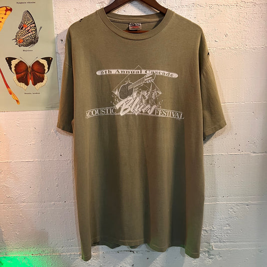 Vintage 1993 Cascade Acoustic Blues Festival T-Shirt - Size XL - Single Stitch