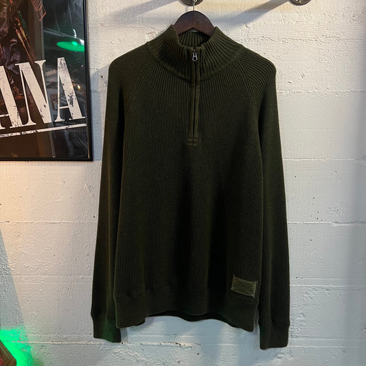 Vintage Polo Jeans Standard Issue Military Style Ribbed Knit 1/4 Zip Sweater - Size Large - Forest Green