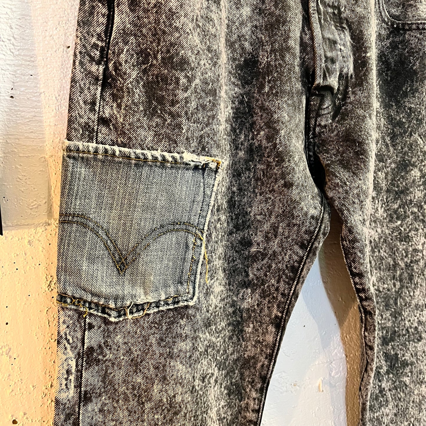 Reworked Levi's 501 Acid Wash Denim Jeans - Size 30 x 34 - Black