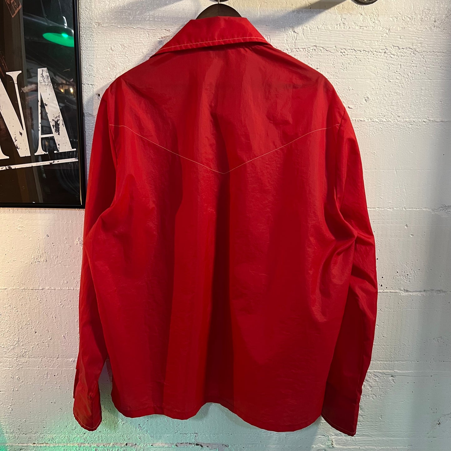 True Vintage 60's Champion Running Man Rodeo Style Button Snap Nylon Jacket - Size XL - Made In USA - Red/White