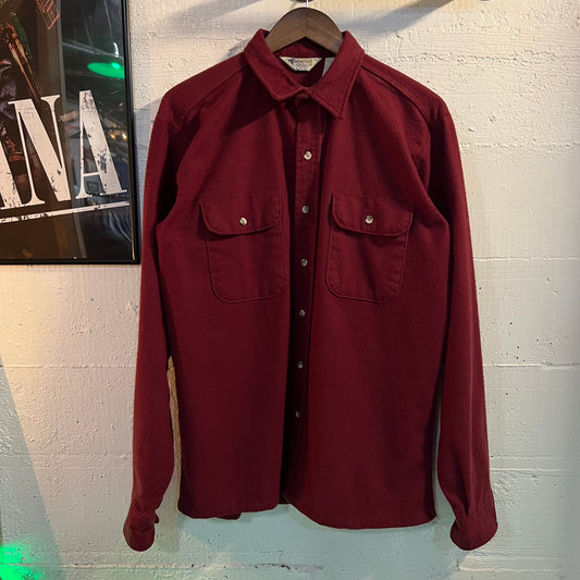 Vintage 1980's Five Brother Solid Color Chamois Cloth Button Up Shirt - Size Large (Tall) - Made In USA - Bordeaux
