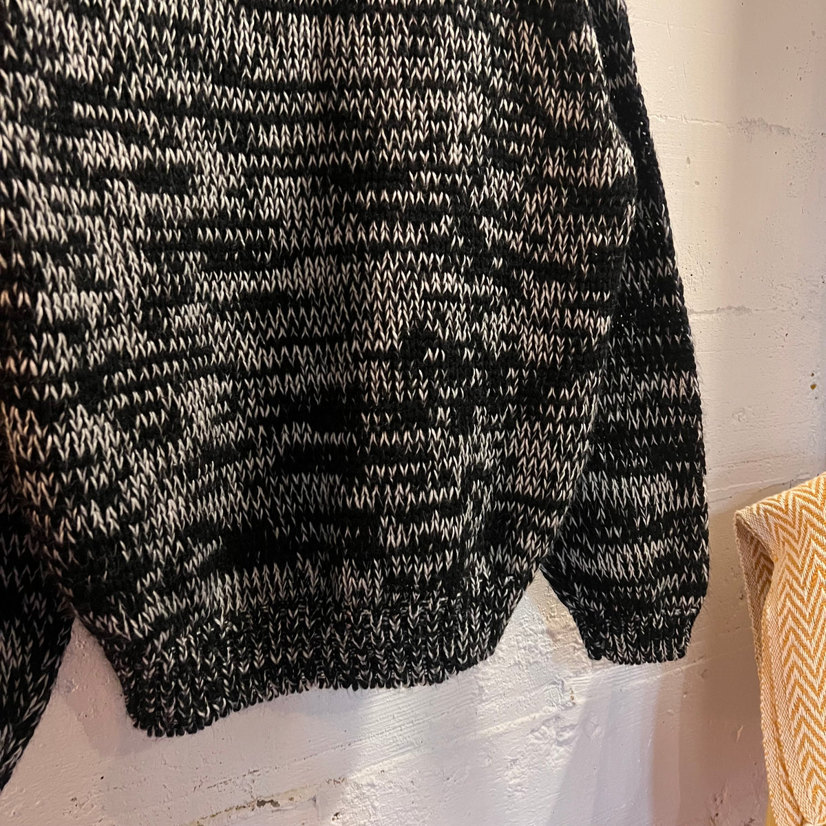 Vintage 80’s/90’s Le Tigré Heavyweight Acrylic Abstract Geometric Panel Knitted Sweater - Size Medium - Black/Blueish Grey/White