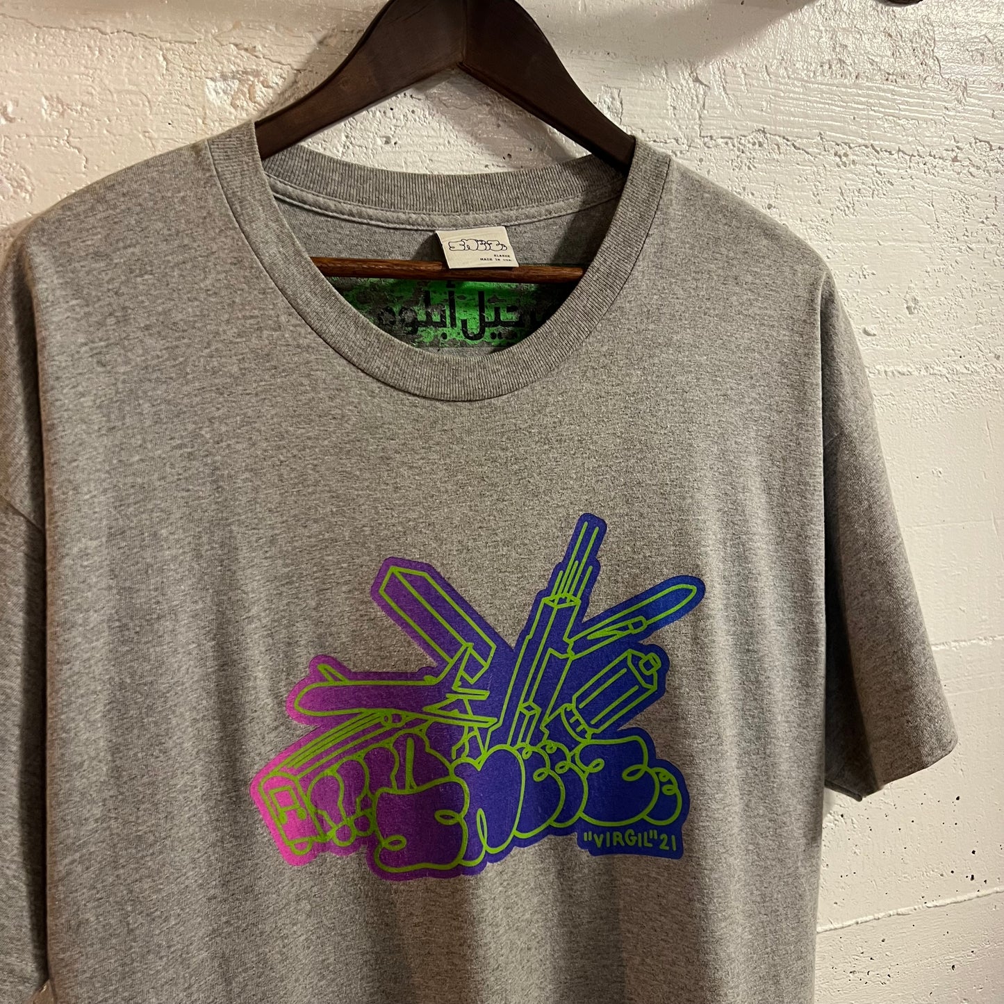 *Pre-Owned* Sneeze Magazine x Virgil Abloh No. 50 2021 Graphic T-Shirt - Size XL - Made In USA - Heather Grey