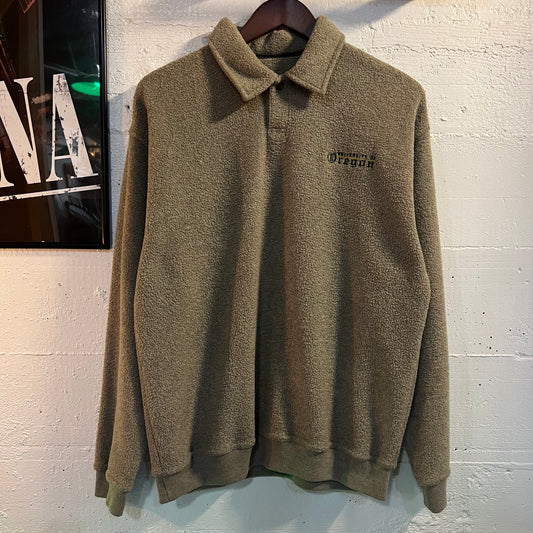 Vintage 90's University of Oregon Ducks Embroidered Collared Pullover Fleece - Size Medium - Tan/Green