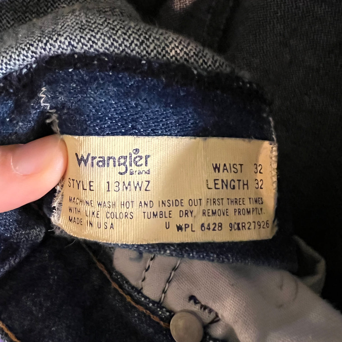 True Vintage 1970's Wrangler 13MWZ Cowboy Cut Dark Wash Indigo Denim Jeans - Size 32 (29" x 32") - Made In USA - Ideal Zipper