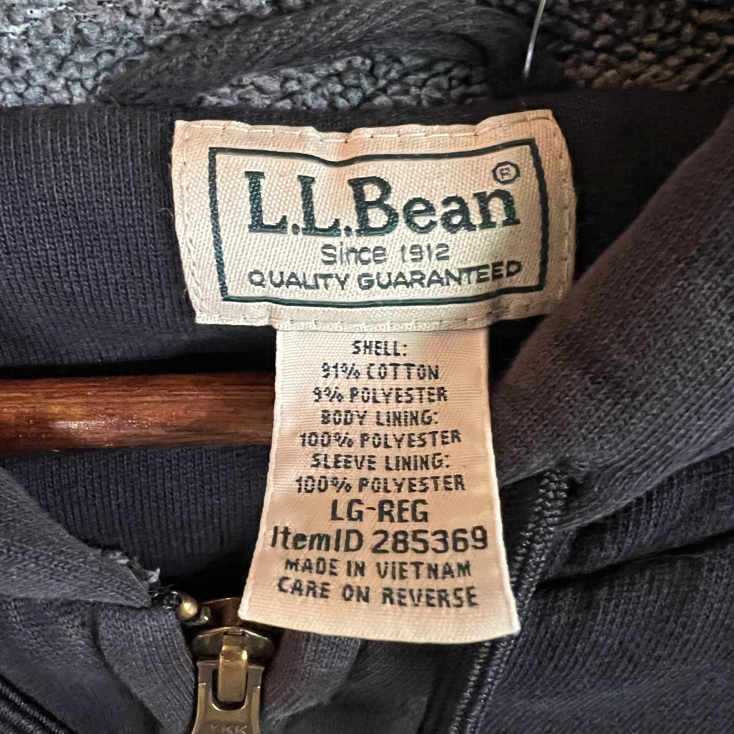 Vintage L.L.Bean Heavyweight Thermal Lined Zip Up Hoodie Sweatshirt - Size Large - Faded Black