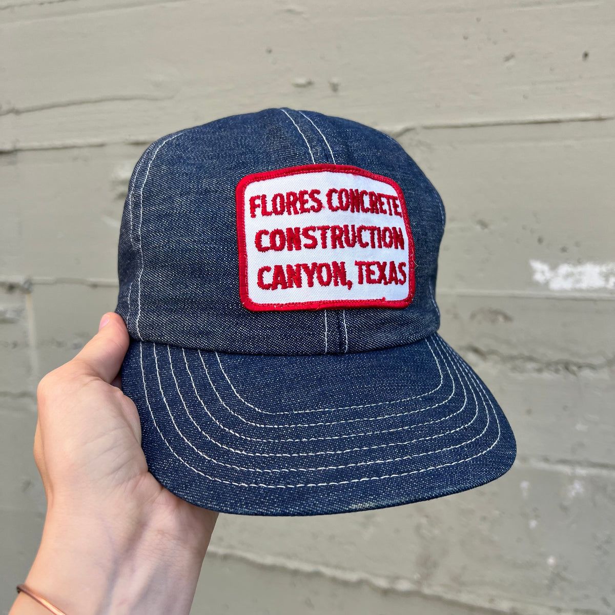 True Vintage 1970's Contrast Stitch Denim 6-Panel Company Patch Snapback Hat - O/S - Dark Indigo