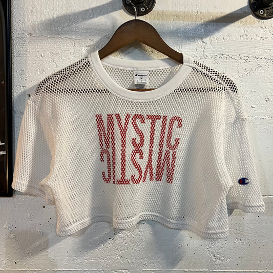 MYSTIC™ x Champion 'PAST/PRESENT/FUTURE' Cropped Mesh Football Jersey - Size Medium - White/Red