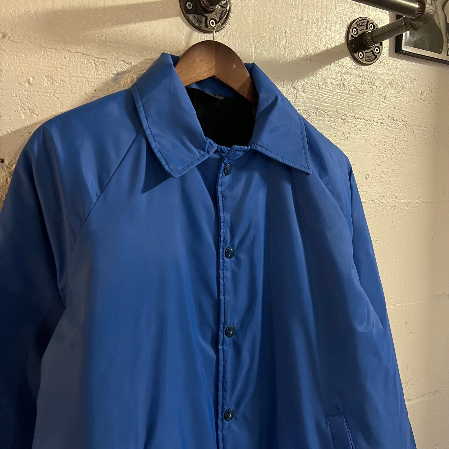 Vintage 80's Fleece Lined Quilted Nylon Coaches Jacket - Size Large - Blue - Made In USA