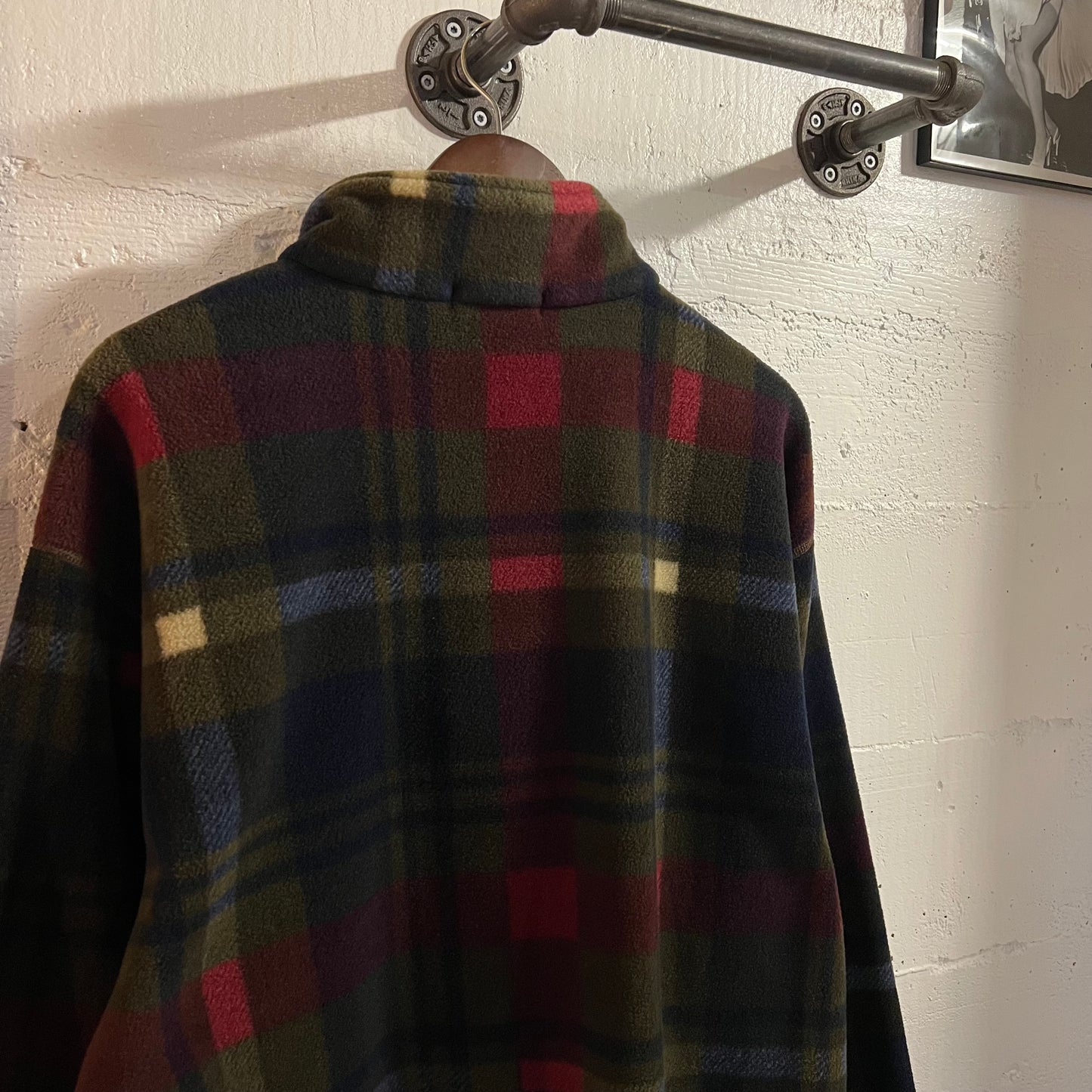 Vintage 90’s Nautica Quarter Zip Plaid Pullover Fleece Jacket - Size Medium - Made In USA - Red/Navy/Olive Green/White