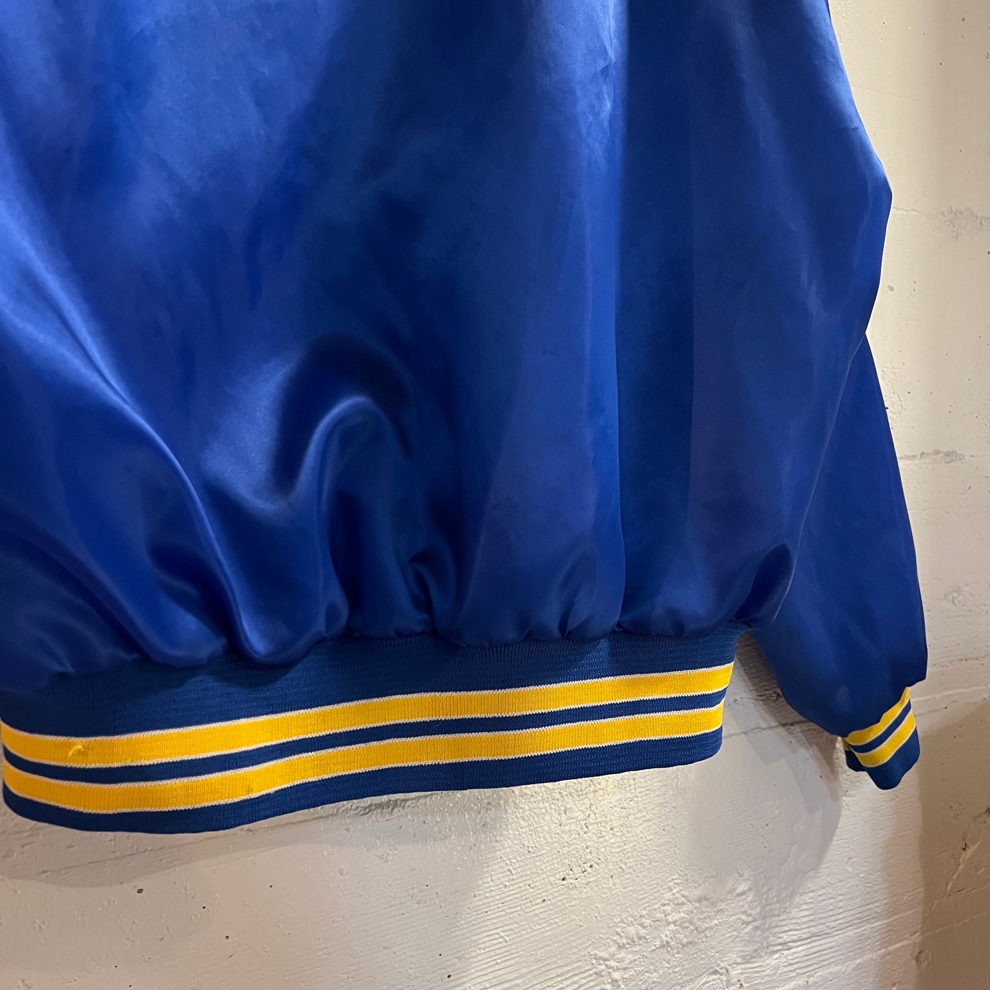 Vintage 1980's USS Alabama SSBN-731 Pla-Jac By Dunbrooke Satin Bomber Jacket - Size 40 (M) - Made In USA - Blue/Yellow