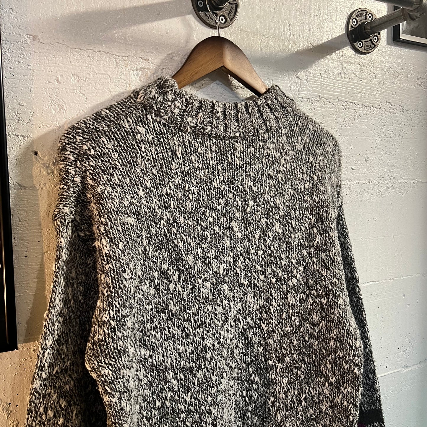 Vintage 1980's Southwestern Intarsia Pattern Knit Crewneck Sweater - Size Medium - Salt & Pepper/Multi