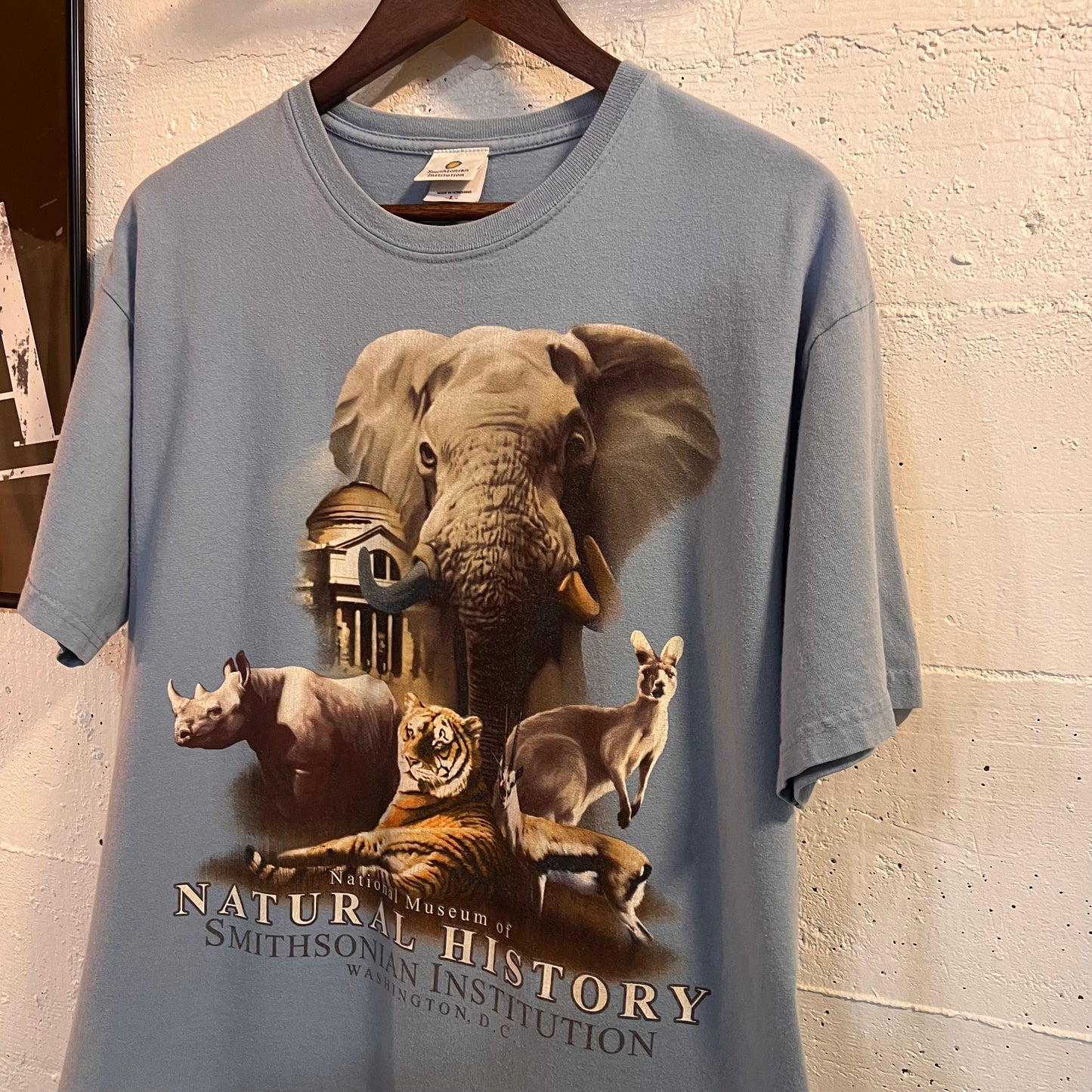 Vintage Smithsonian Institution Natural History Museum Animal T-Shirt - Size Large - Baby Blue