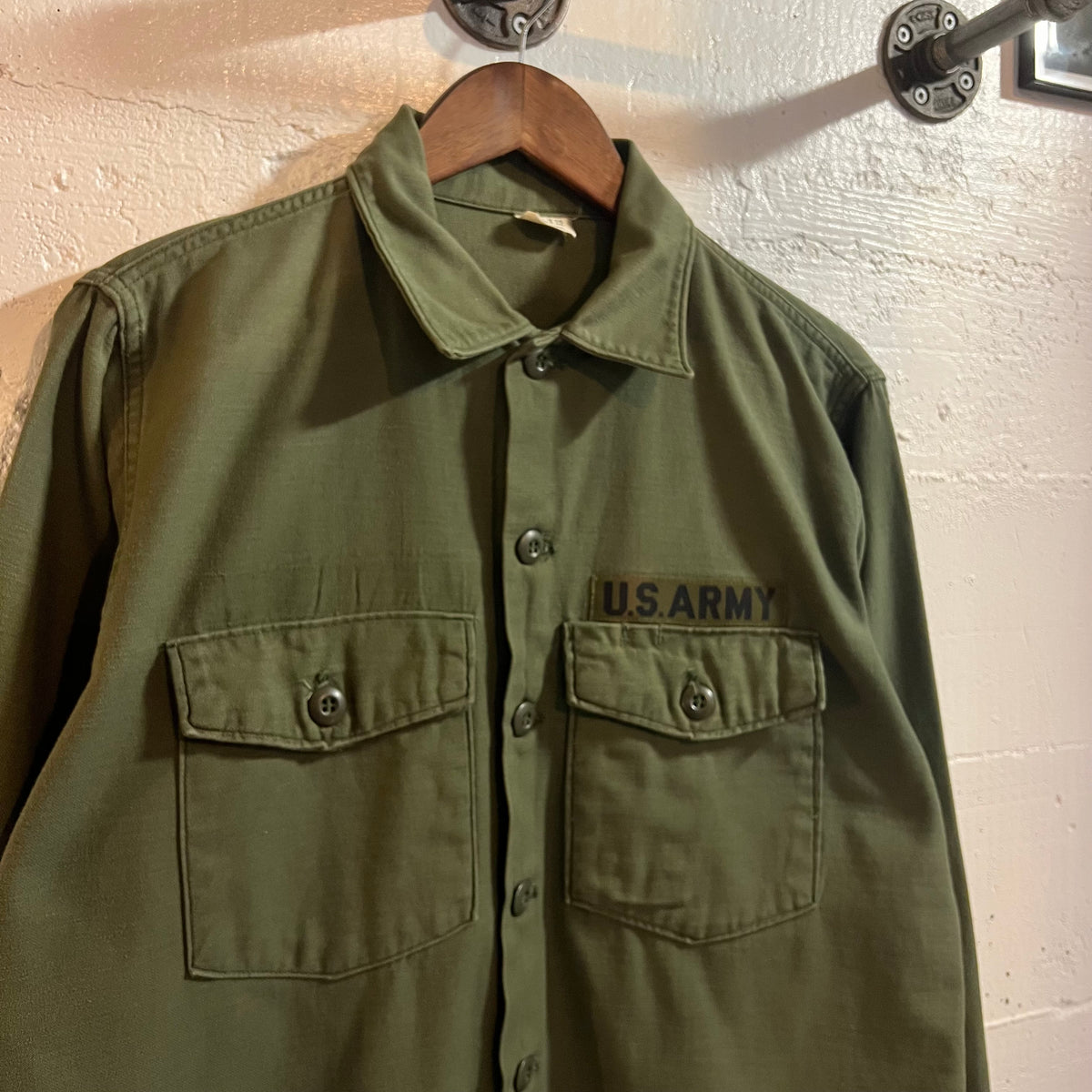 True Vintage 1970's U.S. Army OG-107 Cotton Sateen Class 1 Shirt - Size Large (16.5x32) - Made In USA - Cotton Sateen - Olive Drab
