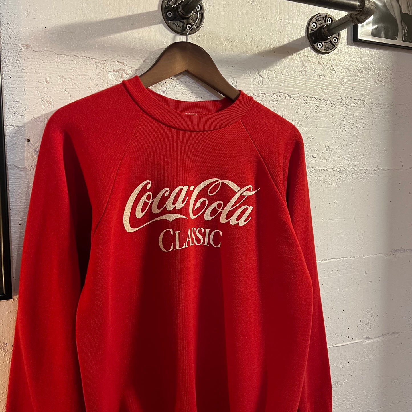 Vintage 80’s Coca-Cola Classic Raglan Crewneck Sweatshirt - Size Large - Made In USA - Red/White
