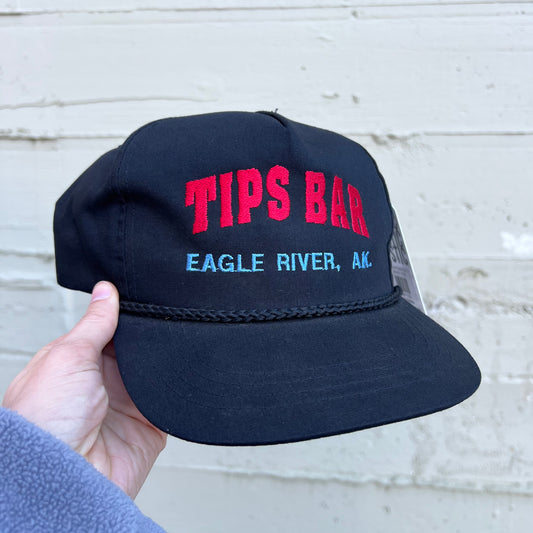 Vintage 90's Tips Bar 'Eagle River, Alaska' Embroidered Snapback Hat - O/S - Black/Red/Blue