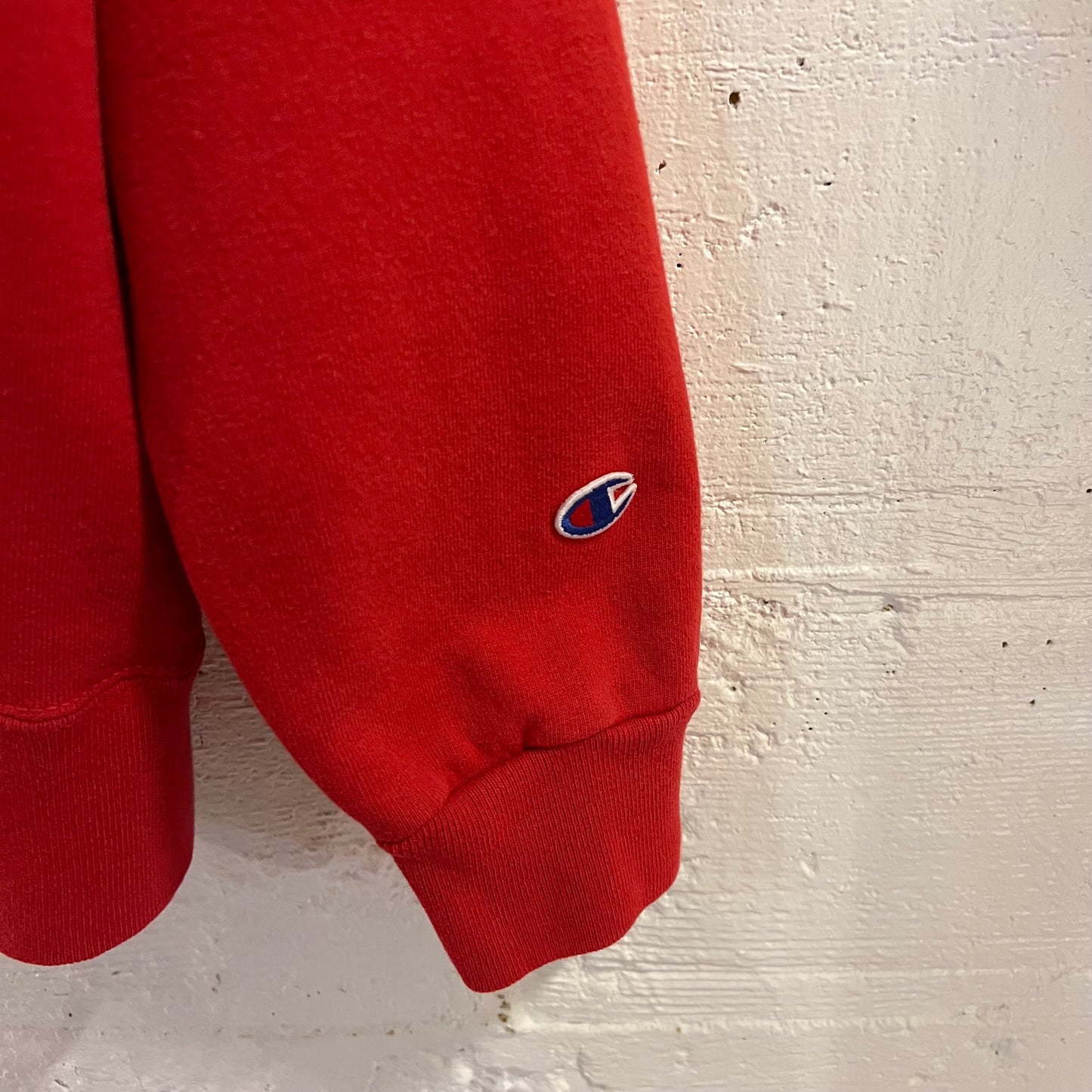 Vintage 80's/90's Champion Classic Script Embroidered Single "V" Crewneck Sweatshirt - Size XL - Made In USA - Red