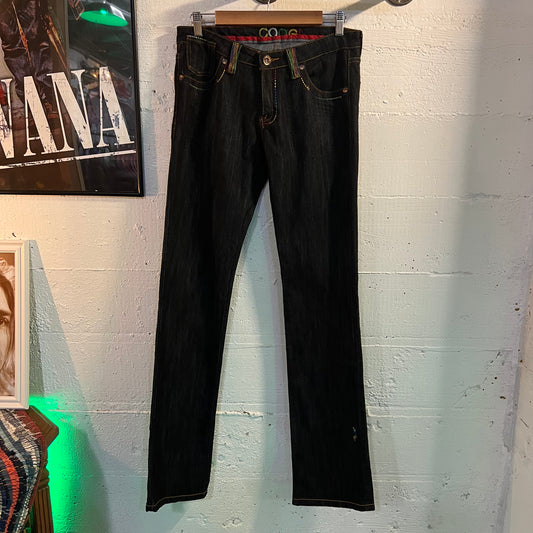 Vintage Y2K Coogi Embroidered Dark Wash Slim Fit Denim Jeans - Size 32"x 35" - Dark Raw Indigo/Multi