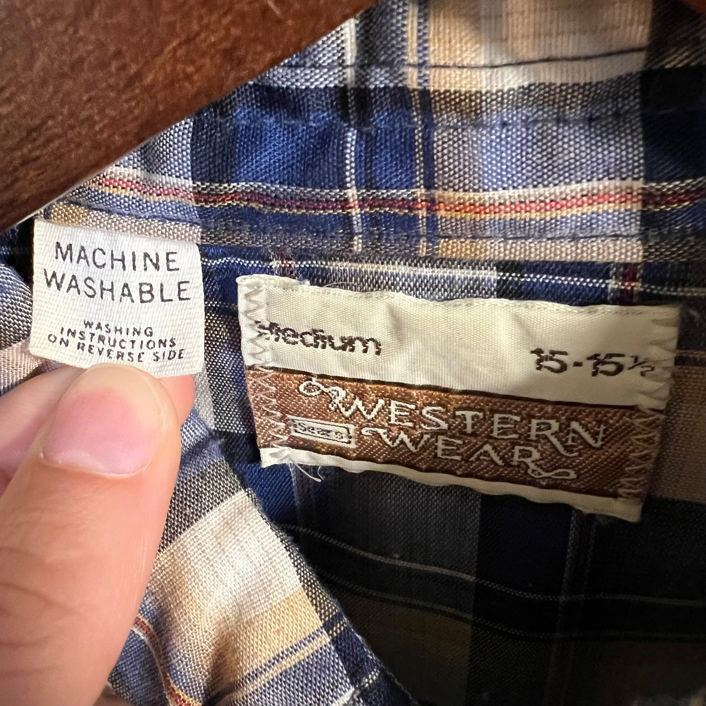 True Vintage 60's - 70's Sears Western Wear Plaid Pearl Snap Flannel - Size Medium - Made In USA - Blue/White/Yellow/Orange
