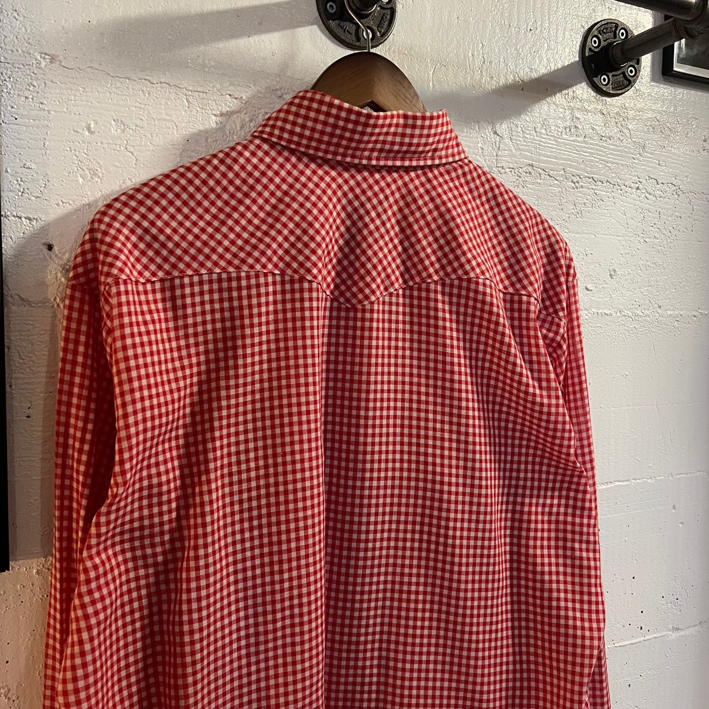 True Vintage 1970's Montgomery Ward Western Wear Gingham Plaid Pearl Snap Western Shirt - Size XL (17-17.5) - Made In USA