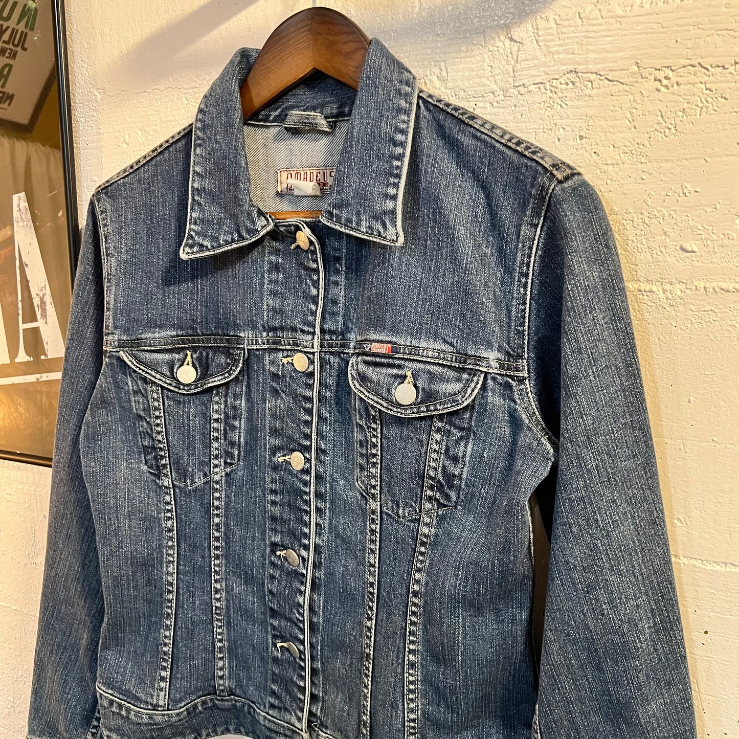 Vintage Amadeus Jeans Women’s Buttoned Denim Jacket - Size Large (40) - Dark Wash