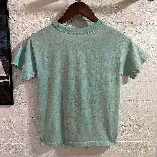 Vintage Distressed 80’s Surfing Single Stitch Graphic Baby T-Shirt - Size Youth Medium - Made In USA - Baby Blue/Multi