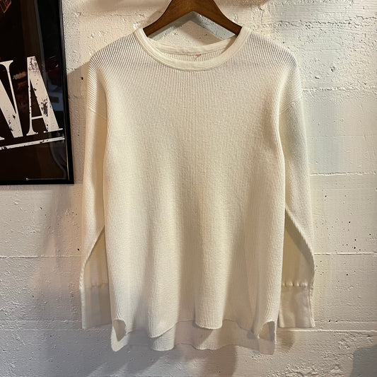 Vintage 50's/60's Cotton Waffle Knit Long Sleeve Split Hem Thermal Shirt - Size Medium/Large - Made In USA - White