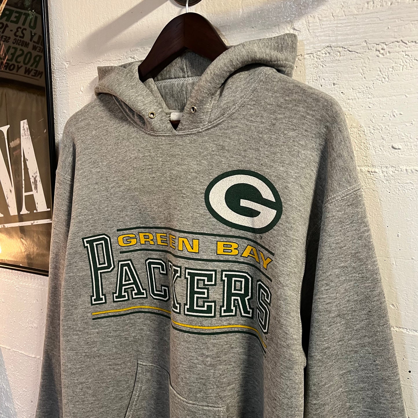 Vintage 1995 Pro Player Green Bay Packers NFL Hoodie Sweatshirt - Size Medium - Heather Grey/Green/Yellow/White