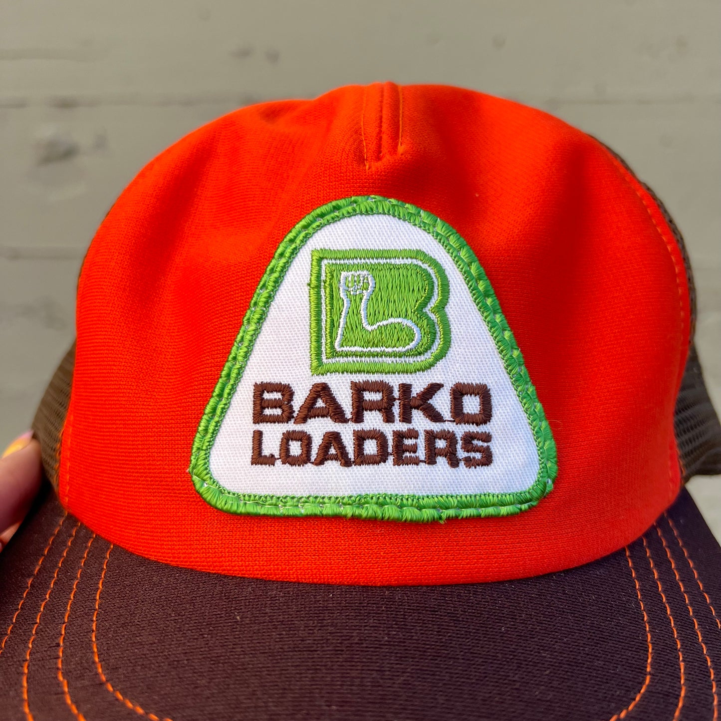 Vintage 1970's 'Barko Loaders' Embroidered Patch Contrast Stitch Mesh Back Semco Brand Trucker Hat - O/S - Made In USA