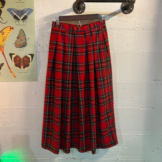 Vintage 90's Grunge Plaid A-Line Skirt - Size 7/8 - Wool Blend - Red