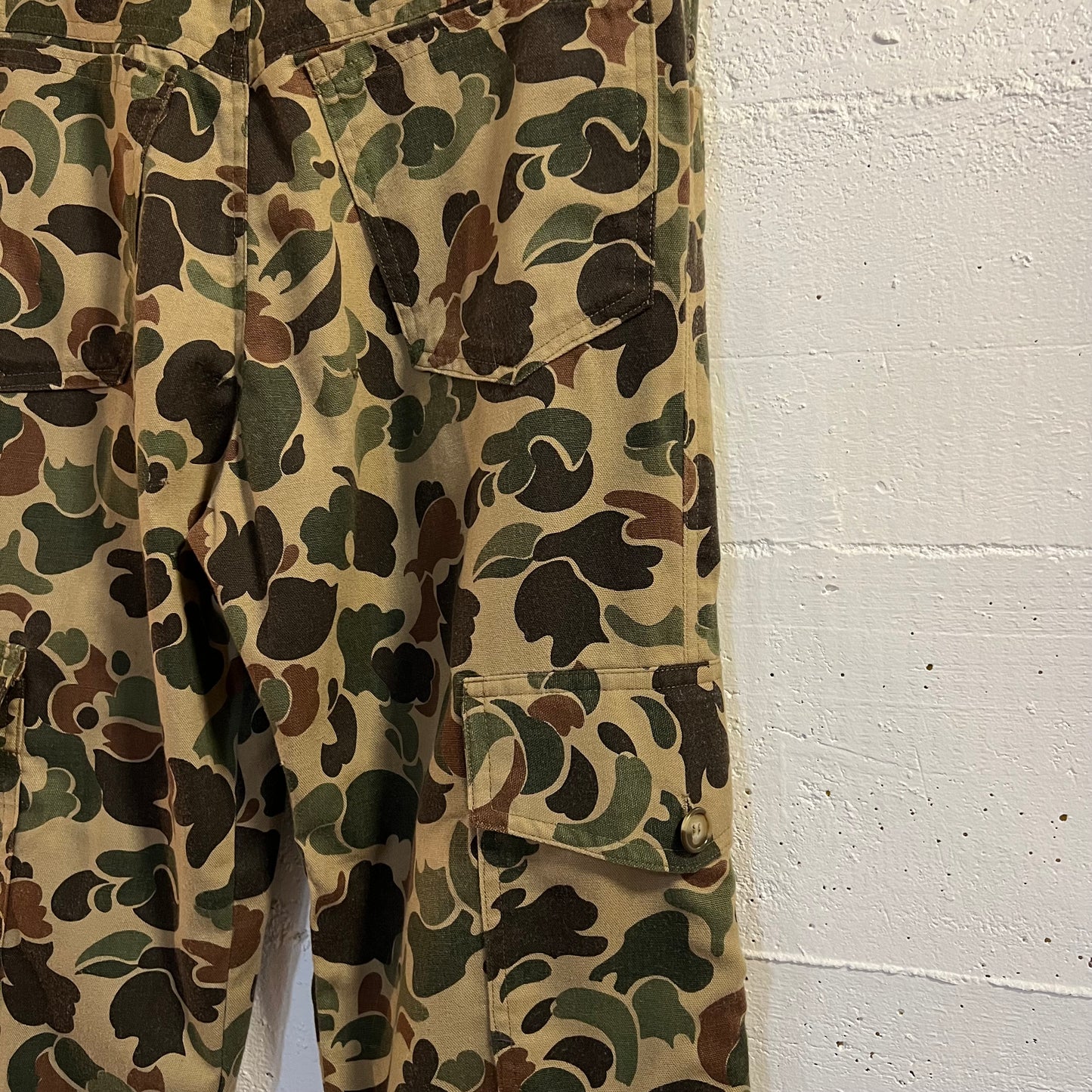 Vintage Duck Camo Cargo Hunting Field Pants - Size 30"/28" - Made In USA - Olive/Brown/Camo