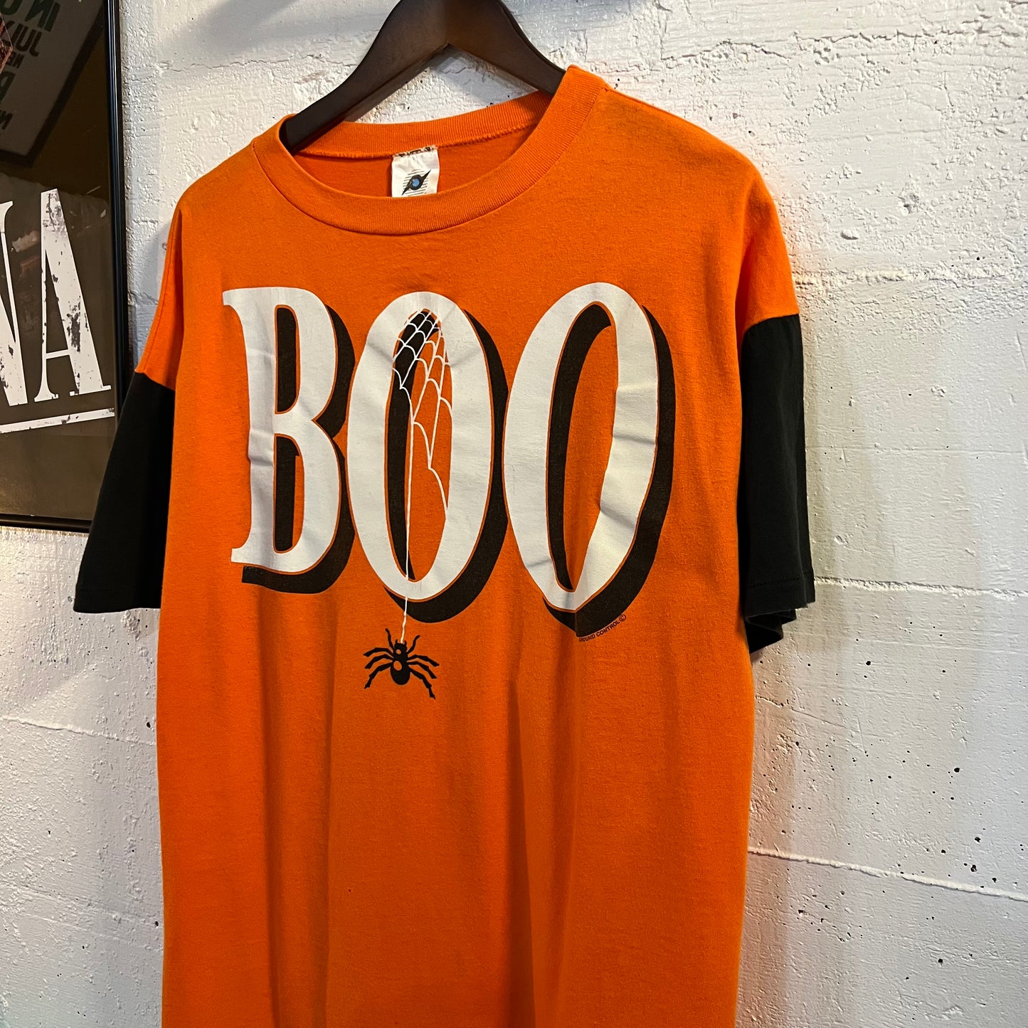 Vintage 90's Contrast Sleeve Halloween 'Boo' Spider T-Shirt - Size L/XL - Made In USA - Single Stitch