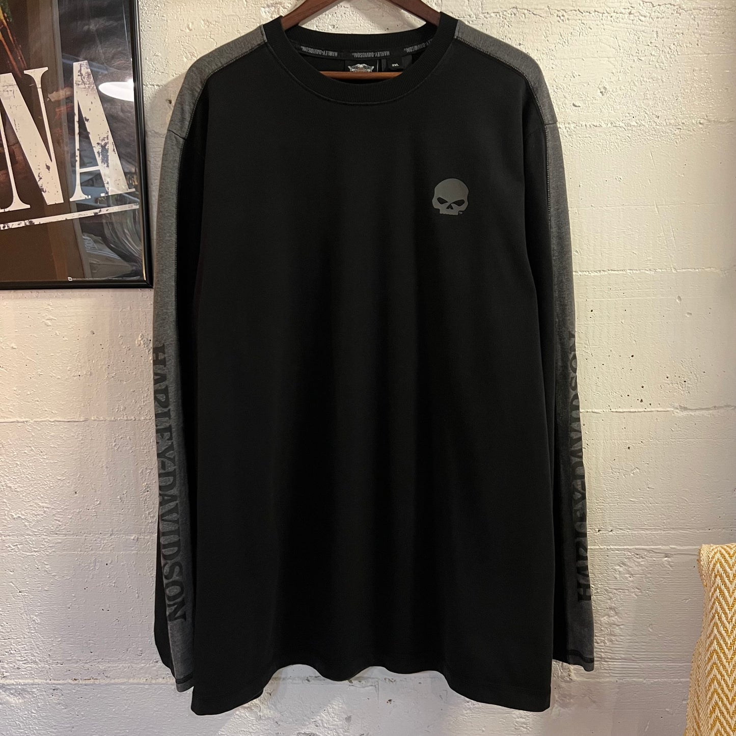 Y2K Harley Davidson Motorcycles Skull Long Sleeve T-Shirt - Size 2XL - Black/Grey