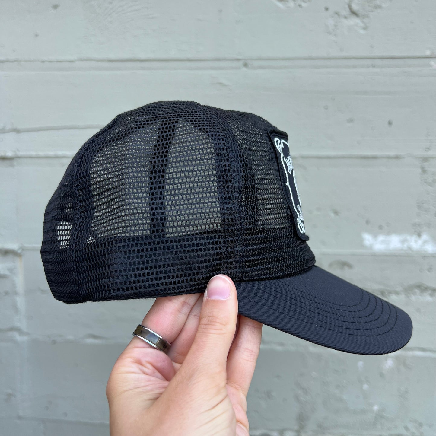 Vintage 1980's Jack Daniels Field Tester Full Mesh Trucker Hat - O/S - Made In USA - Black/Silver