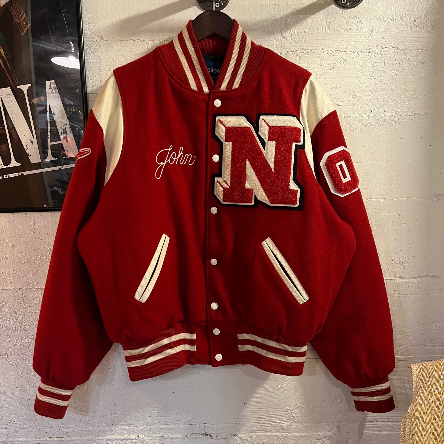 Vintage 2003 Holloway Wool & Leather Varsity Letterman Jacket - Size XL - Made In USA - Red/White