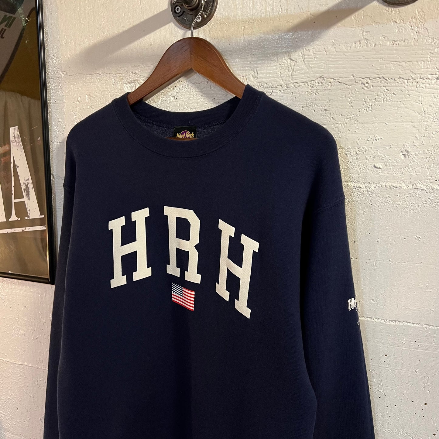 Vintage 90’s Hard Rock Hotel Las Vegas Crewneck Sweatshirt - Size Large - Made In USA - Navy/White